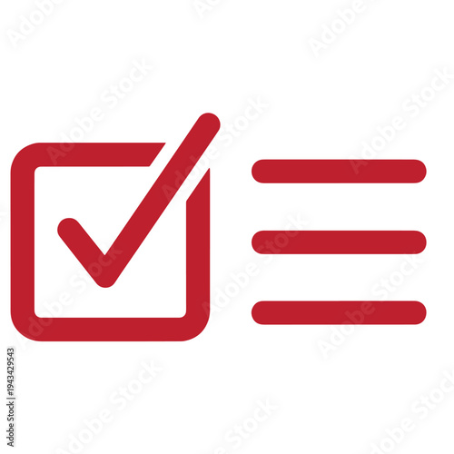 red checkmark checkbox icon with three horizontal lines on white background