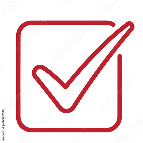 Red checkmark icon in a square box symbolizing confirmation or approval on a white background