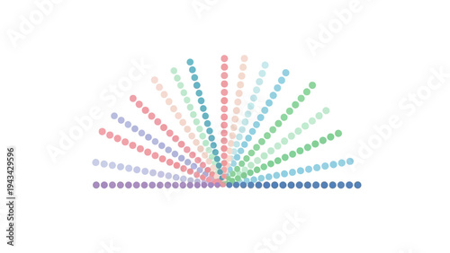 Abstract colorful dots forming a semicircle arc over a horizontal line, motion concept