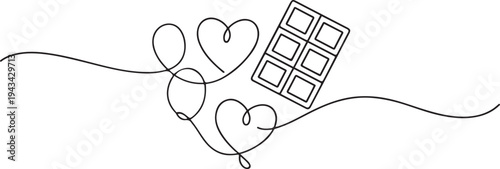 Chocolate variant by simple continuous line. Minimalist valentine concept, one line art icon drawing vector