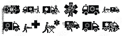 emergency response icon set collection in silhouette vector style. Production icon collection vector illustration.