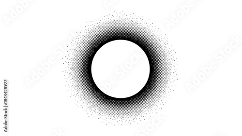Abstract black and white circle with gradient dots, modern design element