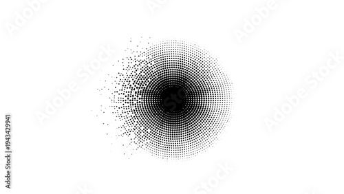 Abstract Black Circle Dissolving into Pixels on White Background