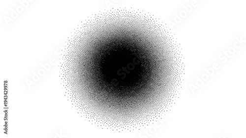 Abstract Black Gradient Circle with Stippled Texture on White Background