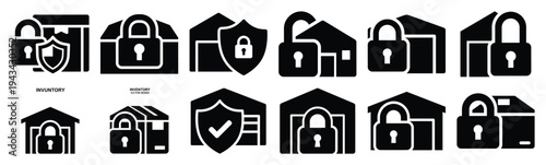 inventory security icon set collection in silhouette vector style. Production icon collection vector illustration.
