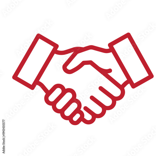 Red line art handshake between two people in business agreement  partnership and cooperation symbol