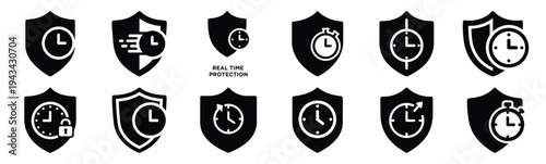real time protection icon set collection in silhouette vector style. Production icon collection vector illustration.
