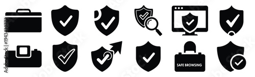 safe browsing icon set collection in silhouette vector style. Production icon collection vector illustration.