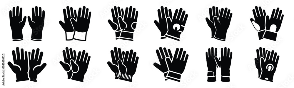 Obraz premium safety gloves icon set collection in silhouette vector style. Production icon collection vector illustration.