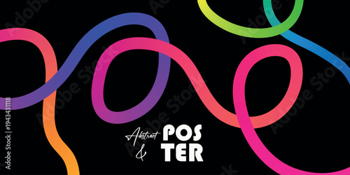 Vibrant neon colored squiggles on black background poster design