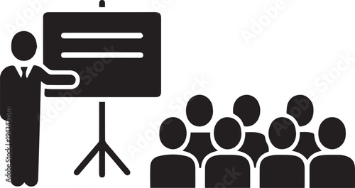 Presenter and Audience at Flipchart Silhouettes