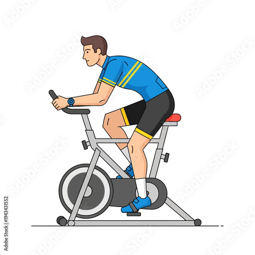 Man cycling on stationary bike, indoor fitness workout, healthy lifestyle