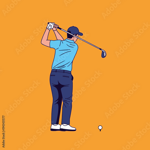 Golfer swinging club, hitting ball on tee, golf course, sport, outdoor activity