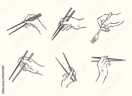 hand holding chopsticks vector illustration