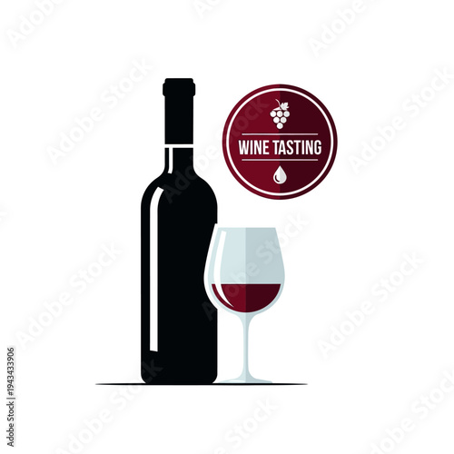 Wine Tasting Event: Bottle and Glass with Grapes Icon