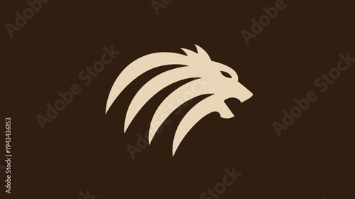 Stylized lion head profile, light beige on dark brown, conveying strength and majesty