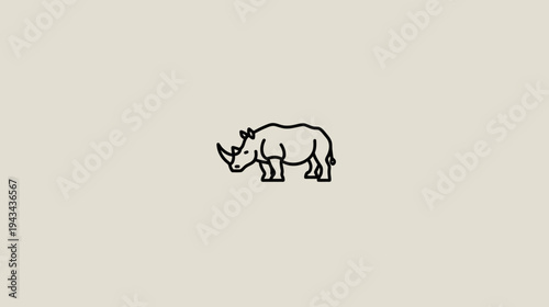 A minimalist black line drawing of a rhino on a beige background