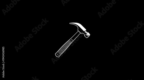 A white line illustration of a hammer on a plain black background. It is a simple graphic