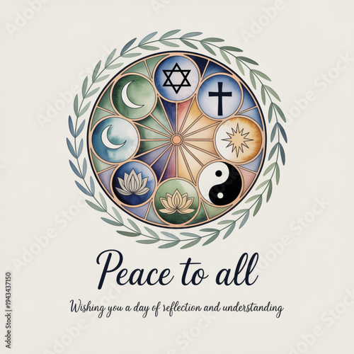 Religious Symbols Representing World Faiths Together.