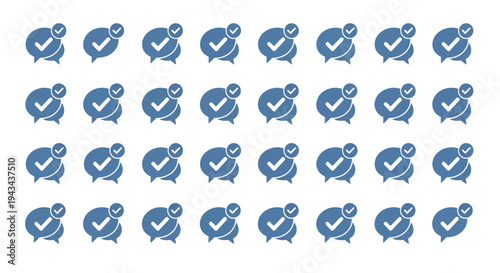 Approved Messages: A sea of digitally rendered speech bubbles, each marked with a checkmark, signifies universal approval, successful completion, or positive feedback.
