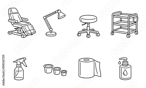 Tattoo studio supplies arranged on dark gradient background