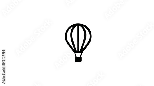 A black and white illustration of a hot air balloon against a stark white background