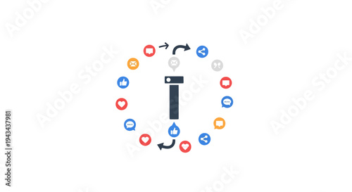 A circular graphic with colorful icons.