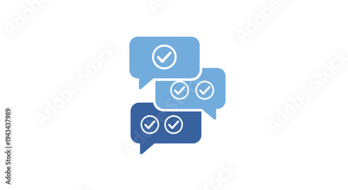 Blue speech bubbles with checkmarks.