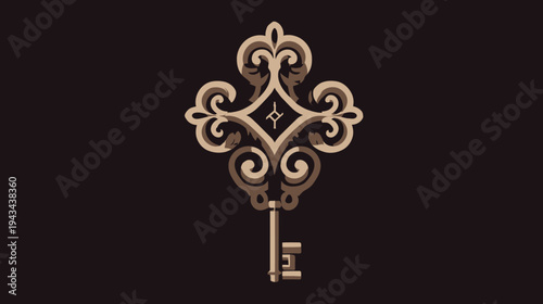 Ornamental key design with layered details on a dark background, suggestive of vintage lock and unlock