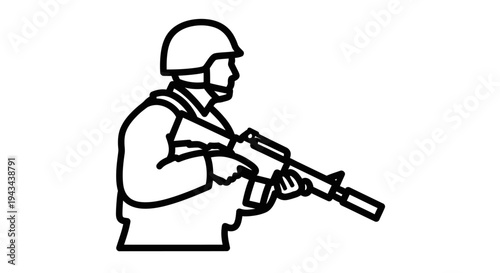 Soldier with Rifle, Military Icon, Outline Style