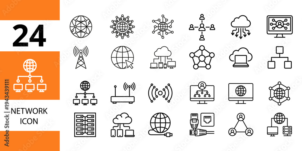 Φωτογραφία Network icon set: internet, connection, technology, and communication icons for