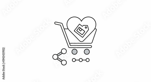 E-commerce shopping cart with heart.