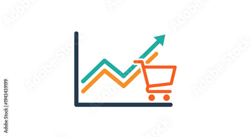 Shopping cart with growing sales graph.