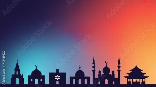 Silhouettes of Various Religious Buildings Together.