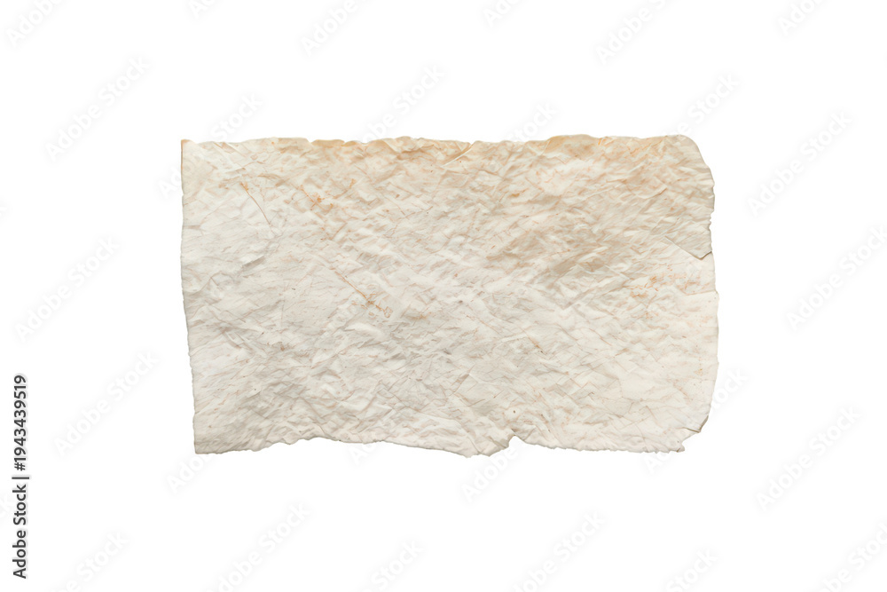 Obraz premium Aged vintage paper sheet texture with crumpled details and rough torn edges on a transparent background