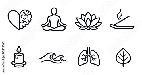Wellness icons arranged in rows on dark gray background