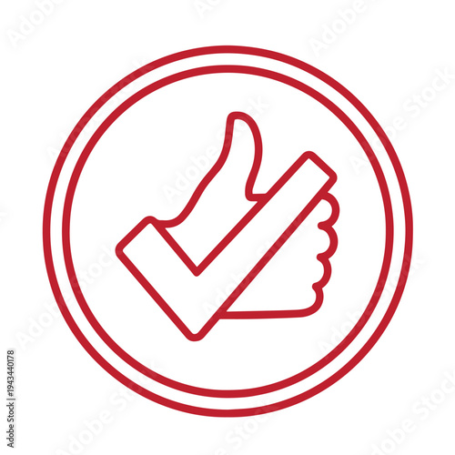 red thumb up icon with check mark in circle symbolizing approval and confirmation