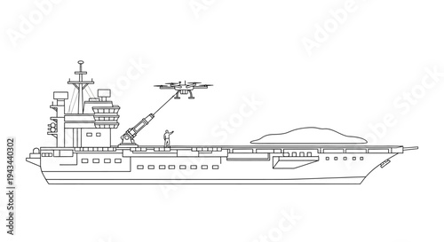 Aircraft Carrier Launching Drone with Crane, Military Ship, Naval Technology