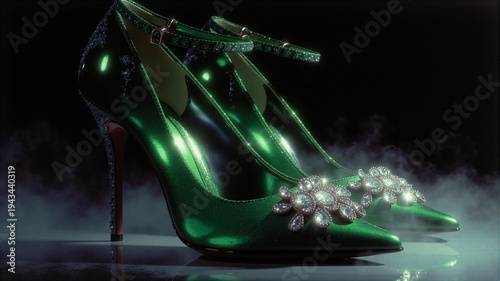 Green High Heels with Diamonds