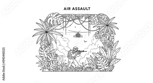 Air Assault Soldier in Jungle with Helicopter Overhead