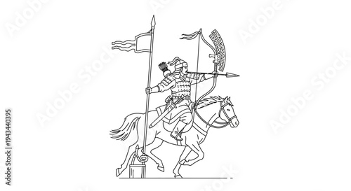 Ancient Warrior Archer on Horseback with Flag