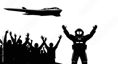 Astronaut Welcomes Stealth Bomber with Raised Arms, Crowd Cheers
