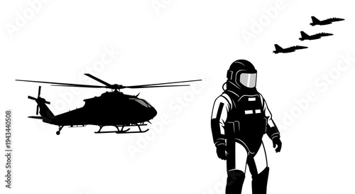 Astronaut, Helicopter, Fighter Jets: Sci-Fi Military Concept