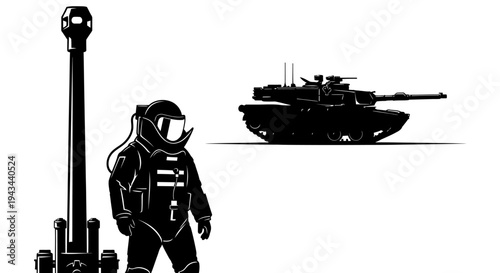 Bomb Disposal Robot and Military Tank Silhouette