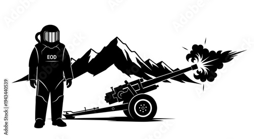 EOD Soldier and Artillery Cannon Firing in Mountains
