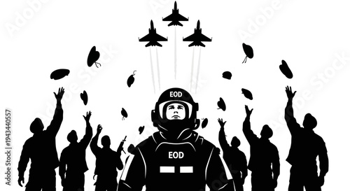 EOD Soldier Honored by Fighter Jets and Crowd Silhouettes