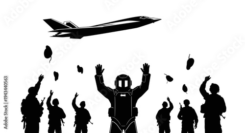 Fighter Jet Drops Bombs on Soldiers in Silhouette