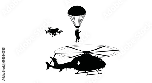 Helicopter, Drone, and Parachutist: Modern Military and Rescue Operations