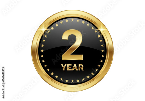 Gold badge celebrating two years of achievement or milestone accomplishment