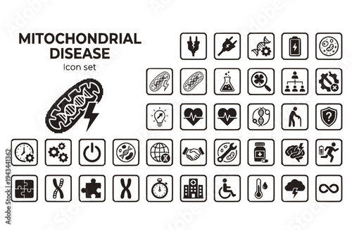 Mitochondrial Disease Icon Set Genetic Condition Cellular Energy Metabolic Disorder Rare Disease Inherited Disorder Mitochondrial Dysfunction Vector Illustration